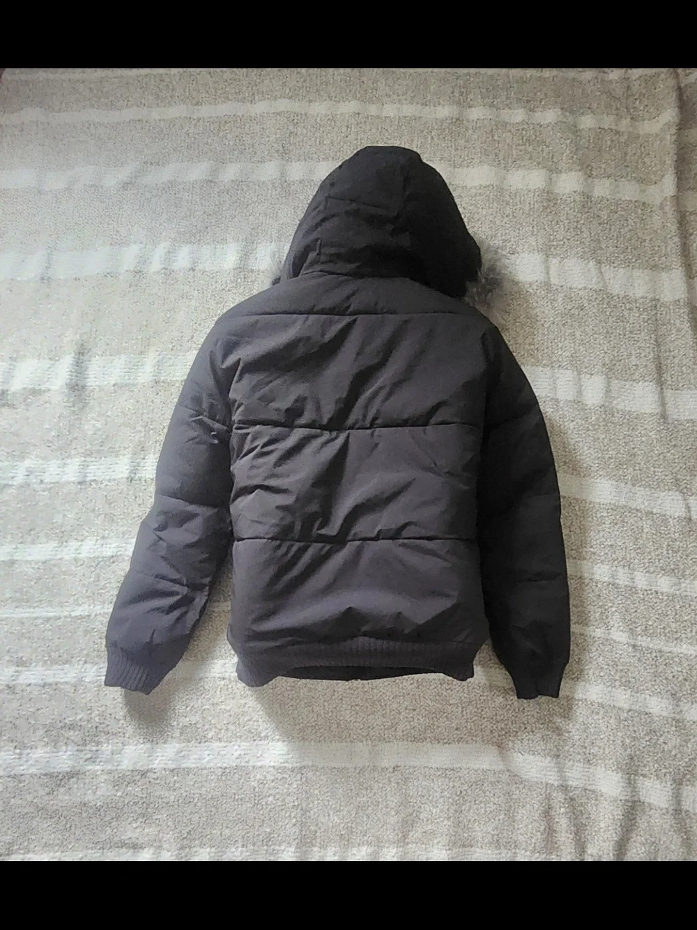 abercrombie kids Black Puffer Jacket with Faux Fur Hood